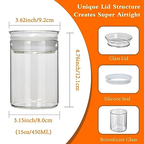 ZENS 15oz Airtight Glass Jars Set of 3, Small Food Container Spice Jars | Thick Borosilicate Clear Glass Kitchen Canisters with Airtight Lids for Herbs, Loose Tea Storage Jars - size: 4-15oz 3Pack