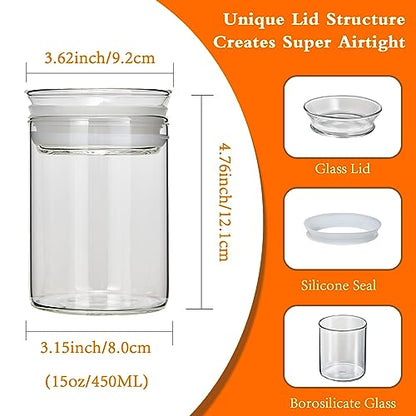 ZENS 15oz Airtight Glass Jars Set of 3, Small Food Container Spice Jars | Thick Borosilicate Clear Glass Kitchen Canisters with Airtight Lids for Herbs, Loose Tea Storage Jars - size: 4-15oz 3Pack