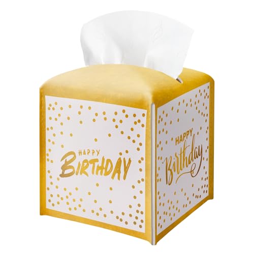 Happy Birthday Gold Foil Tissue Box Cover - Square PU Leather Tissue Holder with, Decorative Birthday Gift Idea for Living Room, Bathroom, Home Office & Car Decorations - color: Gold01