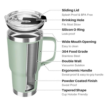 20 oz Tumbler with Handle, Stainless Steel Insulated Tumbler with Lid and Straw, Double Wall Vacuum Coffee Mug Tumbler, Insulated Coffee Thermal Cup for Cold and Hot (Matcha) - color: Matcha, size: 20 Ounces