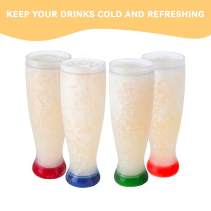Lily's Home Freezer Beer Mugs, Set of 4-16 oz Double Wall Insulated with Liquid Gel, Frosty Chiller Cups, Break-Resistant Acrylic Freezable Glasses for Home Bar, Pool Parties, BBQ & Outdoor Gifts - style: Waisted design(16oz)
