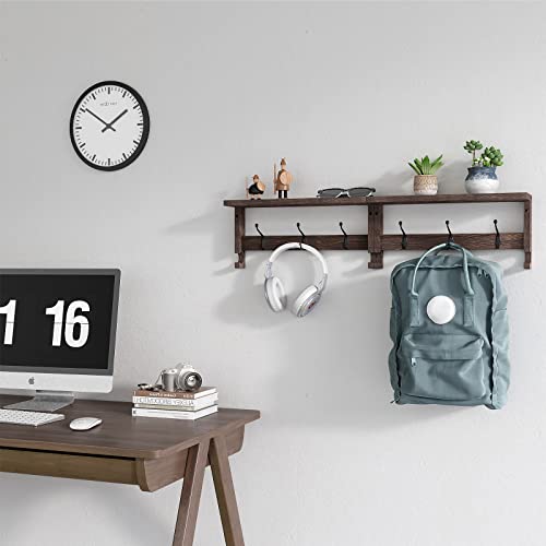 VERTORGAN Coat Hooks, Wood Rack, 31.5 Inch Entryway with 10 Hooks (Brown) | Wood Coat Hooks,Wall Hooks for Hanging,Hat Rack Bag Hanger Key Holder for Wall,Purse Hanger Towel Racks for Bathroom