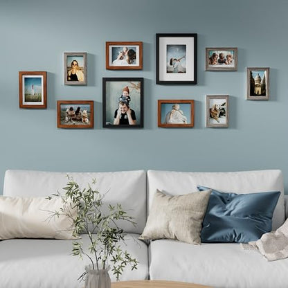 Vittanly 10 Pack Gallery Wall Frame Set, Black, Walnut Brown, Dark Grey | Gallery Wall Frame Set: 2pcs 8x10, 4pcs 5x7 & 4pcs 4x6 Photos for Wall & Table, Picture Frames made of Engineered Wood - color: Black & Walnut Brown & Dark Grey
