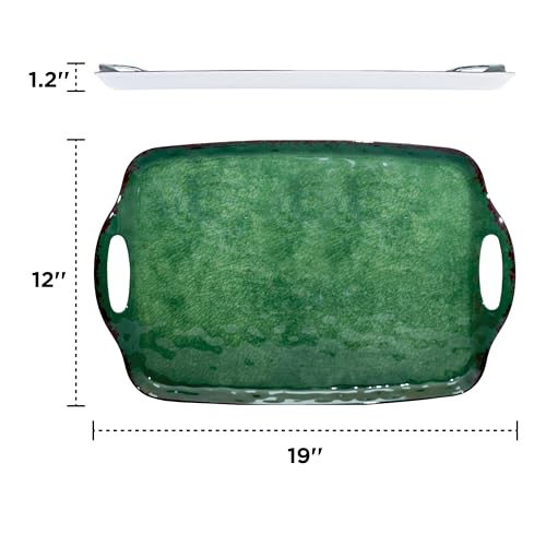 TP Melamine Serving Trays with Handles, 19" x 12", Set of 2, Retro Green | Large Rectangular Trays, Serving platters, Turkey and Party Serving, Lightweight, Break-resistant - color: Retro Green, size: 19" x 12"