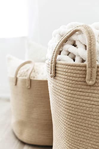 OrganiHaus Round Toy Basket & Blanket Basket, Cotton Rope 20x13" | Full Honey - Round Cotton Rope Basket, 20x13" - color: Full Honey, size: Wide