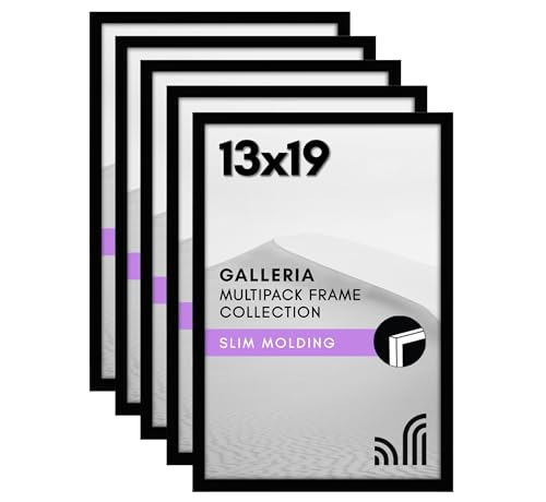 Americanflat 13x19 Poster Frame 5-Pack - Slim Molding - Black | Polished plexiglass front, hangs vertical or horizontal, sawtooth hangers included, secure turn-tab backing - color: Black, size: 13x19