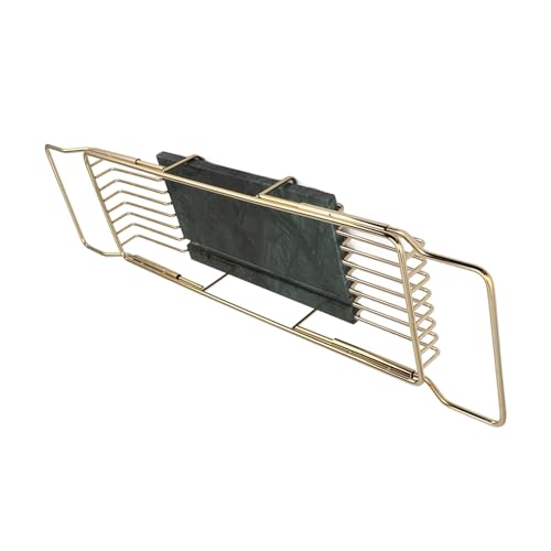Marhynchus Metal Marble Bathtub Rack, Bathtub Caddy Tray Stainless Steel Shower Caddy Tray with Extending Sides, Bathroom Trays (Gold Green) - size: Gold Green