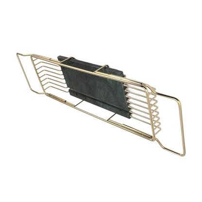 Marhynchus Metal Marble Bathtub Rack, Bathtub Caddy Tray Stainless Steel Shower Caddy Tray with Extending Sides, Bathroom Trays (Gold Green) - size: Gold Green