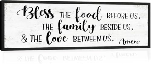 Bless the Food Before Us Wall Decor: Christian Bible Verse Wall Art Farmhouse Kitchen Dining Room Framed laque with Sayings - The Family Beside Us and The Love Between Us Signs 16"x48" - color: Bless the Food Before Us, size: 16W" x 48L"