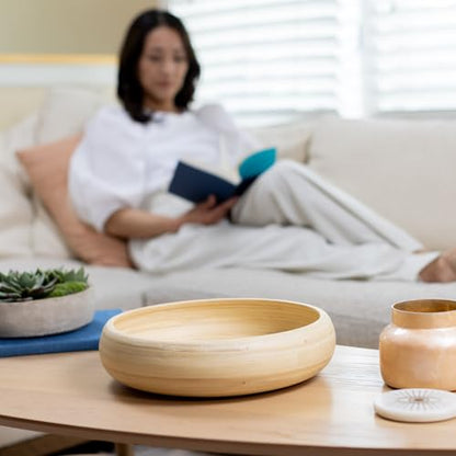 LEXA 12" Handmade Natural Bamboo Wooden Fruit Bowl for Kitchen Counter - 130 oz Lightweight Large Bamboo Wood Salad Bowl - color: Natural Wood