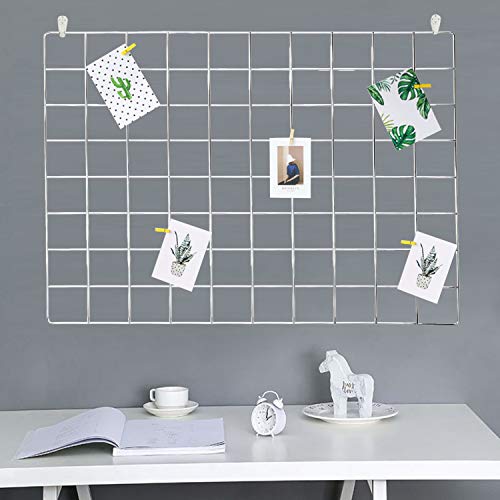 2 Pack Large Wall Grid Panels with Light and Clips, Photo Display Board, Picture Frame Collage Board, Wire Grid Wall Panel Room Decoration,Silver | Picture Frames Collage , Wire Grid Wall Panel Room Decoration - color: Silver