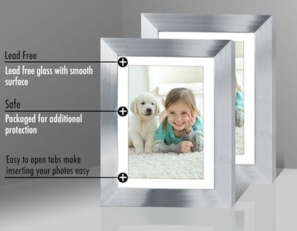 Americanflat 5x7 Picture Frame with Polished Clear Glass - Set of 2 - Use as 4x6 Frame with Mat or Display 5x7 Photo Without Mat - Signature Collection - Photo Frames for Tabletop or Wall - Silver | Engineered Wood construction, wall or tabletop display w