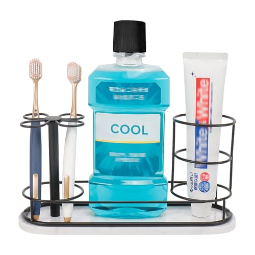 Toothbrush Holder Stand for Bathroom, Metal Toothbrush Organizer with Marble Base, Toothbrush Storage Collection for Family, Suitable for Home Hotel Countertop Vanity (Large, Matte Black) - color: Matte Black, size: Large