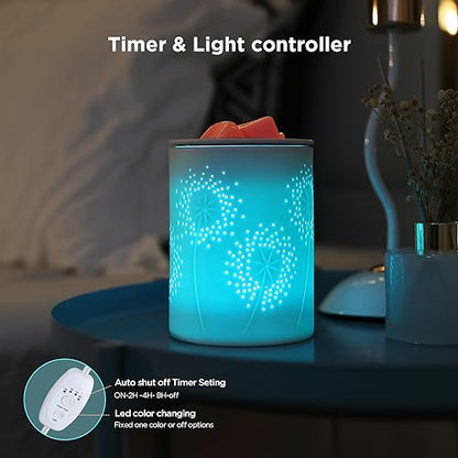 inrorans Wax Melt Warmer Ceramic Oil Burner with Timer Electric Candle Wax Melter with Led Coloful Changing Silicone Removeable Tray for Home Gifts-Dandelion - color: Dandelion
