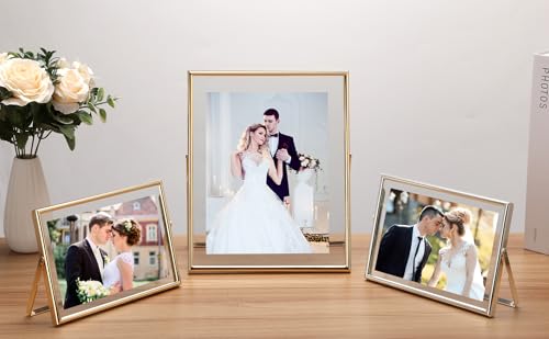 Gold 6×8‘’Floating Frame 2 Pack For Photo Sizes(3.5x5'',4x6'',5x7''),Classy Metal Floating Frame 5x7''Adjustable Tabletop/Shelf Photo Frame for Christmas,Wedding,Birthady,Home or Office Décor - size: 6x8''(2PK)
