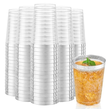 I00000 200 Pack 12 oz Silver Plastic Cups, Premium Silver Disposable Cups | BPA-Free, Heavy Duty, Everyday Use, Bulk Catering, Wine Glasses, Cocktail Glasses, Silver Cups Perfect for Party & Wedding - color: 12-Silver-200