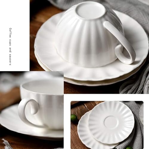 Yesland Set of 6 Royal Tea Cups and Saucers, 6 oz White Porcelain Tea Set & British Coffee Cups, White Latte Cups and Espresso Mug for Specialty Coffee Drinks, Latte, Cafe Mocha, Tea