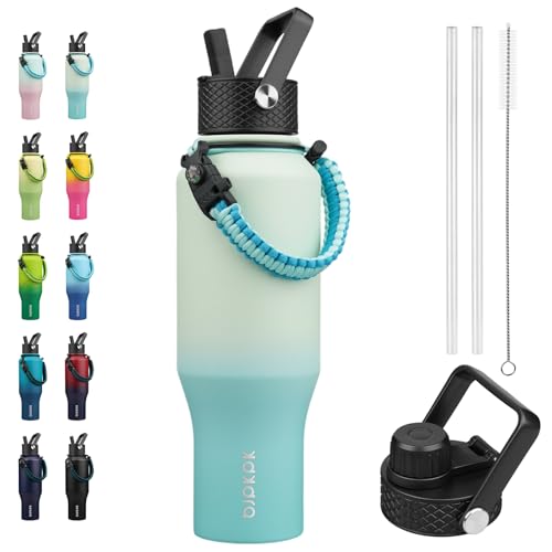BJPKPK 35oz Insulated Water Bottle with Straw Lid, Stainless Steel Bottle | Vacuum Insulated with Straw Lid & Spout Lid, Paracord Strap, Keep Cold & Hot, Leak-Proof, BPA-Free, for Gym, Hiking, Travel - color: Mint, style: 35oz