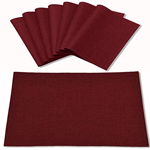 Cloth Burgundy Placemats Set of 8, Linen Type Fabric Placemats Machine Washable Heat Resistant Placemats Polyester Place Mats for Halloween, Thanksgiving and Christmas Dining Table (Burgundy) - color: Burgundy, size: Placemats 12'' x 18'', Set of 8