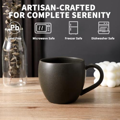 Coffee Mugs Set of 4, Black 16 oz Coffee Mugs for Latte Cappuccino Cocoa and Tea, Ceramic Coffee Cups With Handle,Stoneware Mugs for Housewarming Gifts, Microwave＆Dishwasher Safe - color: Matte Black