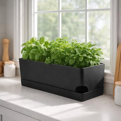 Party Zealot Self Watering Pots for Indoor Plants, 3 Pack Window Boxes Planters 17 Inch Rectangular Planter Rectangle Flower Pots Long Plant Pot Large Window Sill Herb Planter Box, Black - color: Black