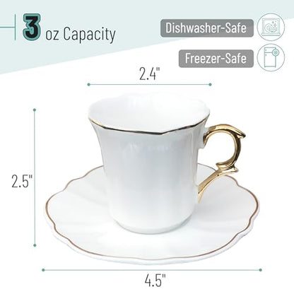 BTaT- Porcelain Espresso Cups Set, 3 oz, 6 Set, Small Coffee Mugs with Gift Box - color: White with Gift Box, size: Set of 6