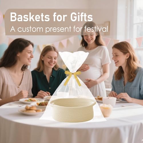 JMvicyroam Small Woven Basket, Empty Gift Basket, Beige/1 Pack | Small Gift Basket, Cotton Rope, 12 x 8 x 9 in, Handles, Includes Ribbon and Bag, Birthday Gift Basket - color: Beige, size: 1 Pack