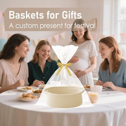 JMvicyroam Small Woven Basket, Empty Gift Basket, Beige/1 Pack | Small Gift Basket, Cotton Rope, 12 x 8 x 9 in, Handles, Includes Ribbon and Bag, Birthday Gift Basket - color: Beige, size: 1 Pack