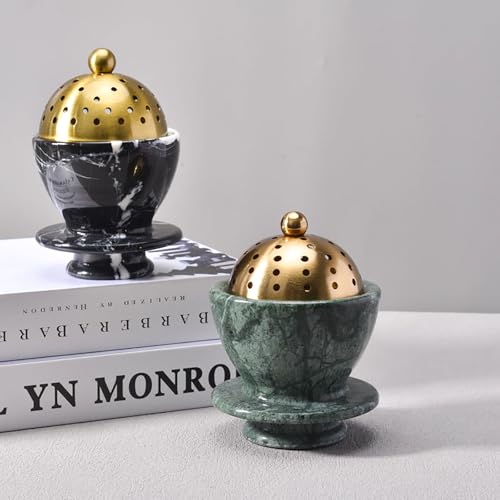 Sissi & yaya Marble Incense Burner with Brass Lid, 10 x 13.5 cm, Meditation and Spa Decor (Green) - color: Green