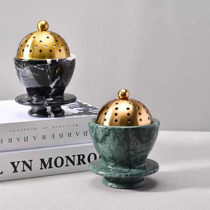Sissi & yaya Marble Incense Burner with Brass Lid, 10 x 13.5 cm, Meditation and Spa Decor (Green) - color: Green