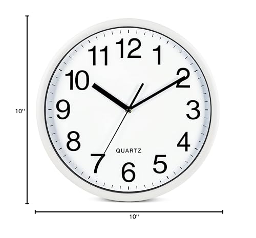 Bernhard Products White Wall Clocks Large 13 Inch, Silent Non Ticking 2 Pack, Quality Quartz Battery Operated Round Easy to Read Home/Office/Business/Classroom/School Clock, Black - color: White, size: 13 Inch - 2 Clocks