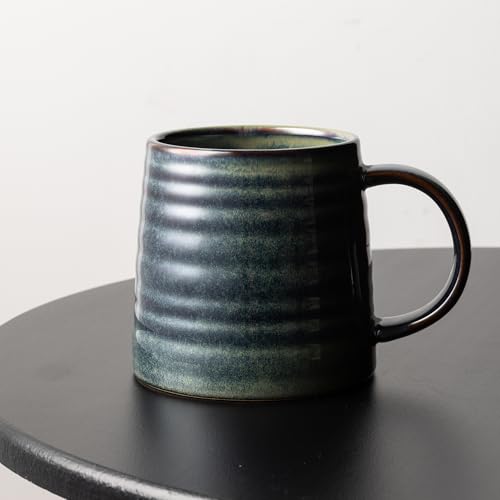 15.5oz Large Heavyweight Ceramic Mug, Reactive (Dark Green) | 15.5oz Medium-Large, Heavy Weighted Stoneware, Reactive Transmutation Glaze, Microwave & Dishwasher Safe, Gift Box - color: Dark Green