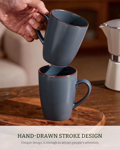 famiware Venus Coffee Mugs Set of 4, 13 oz Ceramic Stoneware Mug Cup Set | Coffee Mug with Handle for Tea, Latte, Cappuccino, Cocoa, Milk, Microwave and Dishwasher Safe, Charcoal - color: Charcoal, size: 4pcs