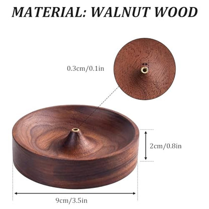 Incense Holder,Black Walnut Hand - Crafted Round Burner for Sticks with Ash Catcher,Perfect for Relaxation at Home, Yoga,Spa & as a Gift(3.5 * 3.5in) (1)