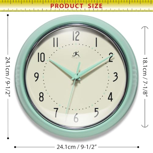 Infinity Instruments Retro Round Metal Wall Clock, Pastel Green, 9.5" - color: Pastel Green, size: 9.5 Inch