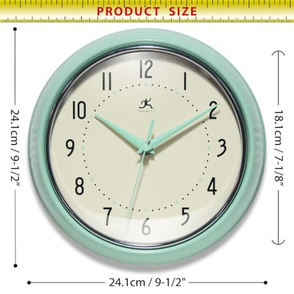 Infinity Instruments Retro Round Metal Wall Clock, Pastel Green, 9.5" - color: Pastel Green, size: 9.5 Inch
