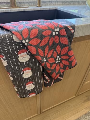 Kitchen Towels, Dish Towels for Kitchen, 3 Pc Kitchen Towel Set | Microfiber Waffle Towels, 16 x 26 inches, with Hanging Loops, Reusable Tea Towels, Cute Kitchen Towels - 3 Pack - color: Christmas