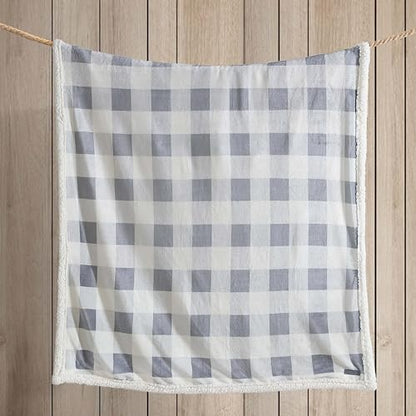Eddie Bauer - Throw Blanket, Brushed Fleece & Plush Sherpa Soft Blanket, Throw Blanket for Couch & Bed (Mountain Plaid Chrome Grey, 50" x 60") - color: Mountain Plaid, size: 50" x 60"