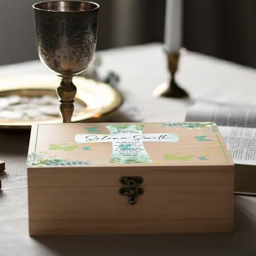 Personalized Pine/Walnut Keepsakes Baptism Gifts Wooden Box, 8 * 6 * 3 Walnut Wooden Boxes First Communion Gifts for Boys/Girls, Personalized Wood Storage Engraved Keepsake Box for Baptism - color: Baptism
