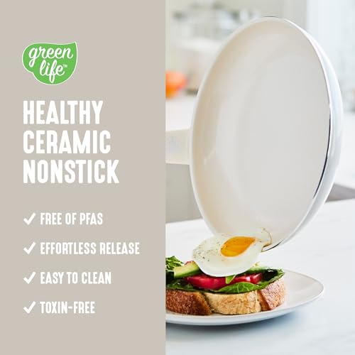 GreenLife 16 Piece Ceramic Nonstick Pots & Pans Cookware Set, Cream | PFAS-Free Nonstick Coating, Stockpot, Frying Pans, Saucepans, Sauté Pan, Stay-Cool Handles, Dishwasher & Oven Safe up to 350F - color: Cream, style: Soft Grip
