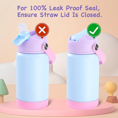 Kerilyn 12oz Kids Water Bottle 2 Pack, Stainless Steel Insulated Water Bottle Bulk, Toddler Cups with Straws Leak-Proof, Kids Water Bottles for School Boys Girls, Cerulean + Charm Pink 2 Piece Set - color: A. Cerulean+Charm Pink