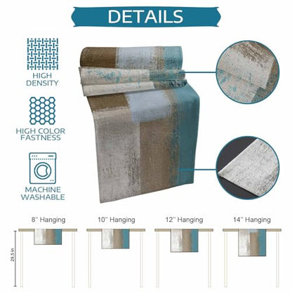 Aqua-Blue Brown Table Runner-Cotton Linen-13x120 Inch Holiday Dresser Scarves, Modern Abstract Beige Oil Painting Art Tablerunner for Kitchen Coffee/Dining Bedroom Home Living Room Dinner Scarf Décor - size: 13x120 Inches