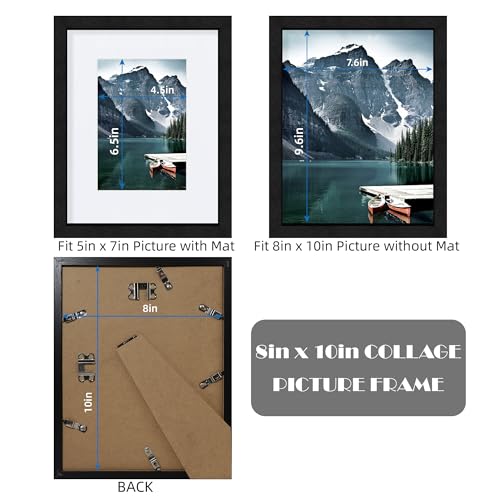 Hongkee 8x10 Black Picture Frames set of 3, Made of Wooden and Glass Photo frame - Displays Picture 5x7 with Mat or 8 x 10 without Mat, Desktop & Wall Collage Frame set - color: Black, size: 8x10 in