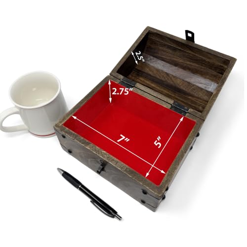 Keepsake Wooden Treasure Chest with Antique Jewelry Lock and Key (Large 8 x 6 x 6), SH23353-L - size: Large 8 x 6 x 6"
