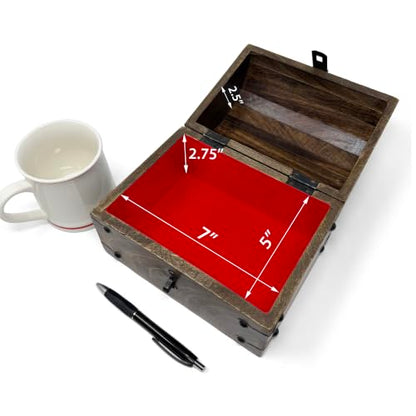 Keepsake Wooden Treasure Chest with Antique Jewelry Lock and Key (Large 8 x 6 x 6), SH23353-L - size: Large 8 x 6 x 6"