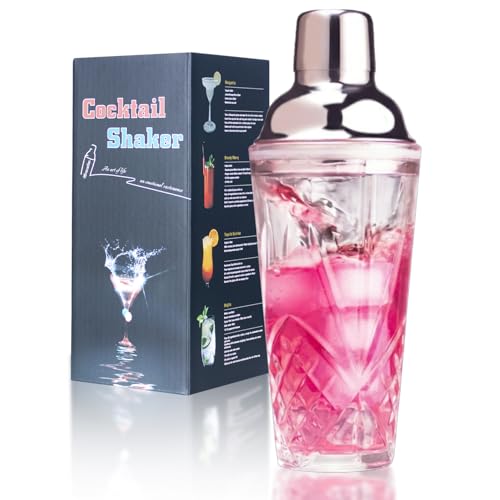 Cocktail Shaker, 14.5 Oz Glass Martini Shaker with Strainer for Bars, Whiskey, Cocktails, Silver - color: Silver