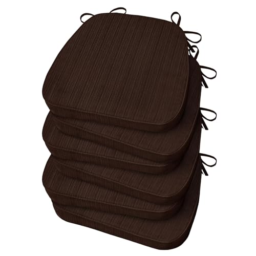 Basic Beyond Chair Cushions for Dining Chairs, D-Shaped Kitchen Chair Cushions with Ties Set of 6, 2.5" Thick Seat Cushions for Dining Room/Kitchen Chairs, 17" x 16", Brown - color: Brown, size: 6 Count(Pack of 1)