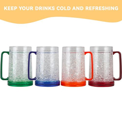 Lily's Home Freezer Beer Mugs - Set of 4 Freezable Gel-Filled 16 oz BPA-Free Acrylic Frozen Mugs for Outdoor Entertaining and Gifting - style: Clear(16oz)