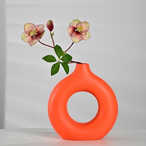 Modern Donut-Shaped Decorative Vases, Orange, Set of 2 (L+S) - size: L+S