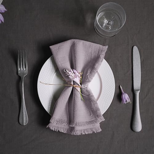 Handmade Cloth Napkins 100% Cotton with Fringe，Delicate Napkins for Dinners, Parties, Weddings and More，18 x 18 Inch Set of 4 - Lavender - color: Lavender